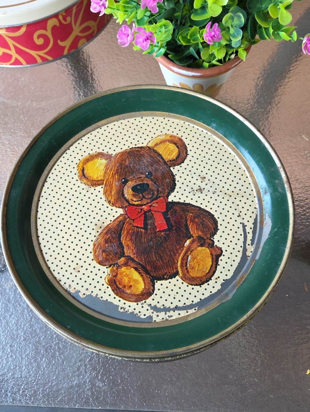 Vintage 1985 Parco Foods ☆  Teddy Bear Decorative Tin  - Storage, Cookie Tin
